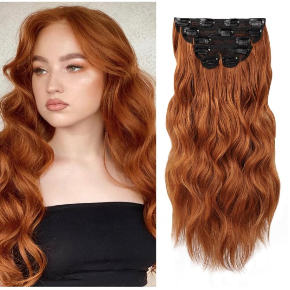 24" Copper Red Clip In Hair‎ Extensions Women's Hair Pieces Auburn Festival Boho